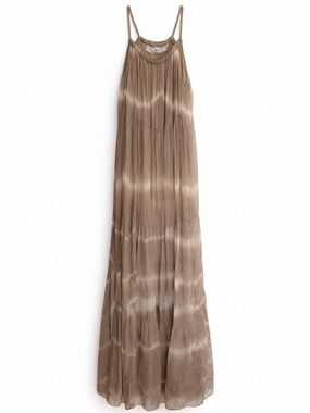 Made in Italy Silk Blend Maxi Dress Neutral Taupe Tie Dye Flowy Boho